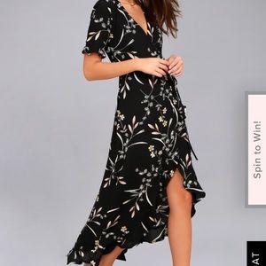 Black floral high low maxi wrap dress
